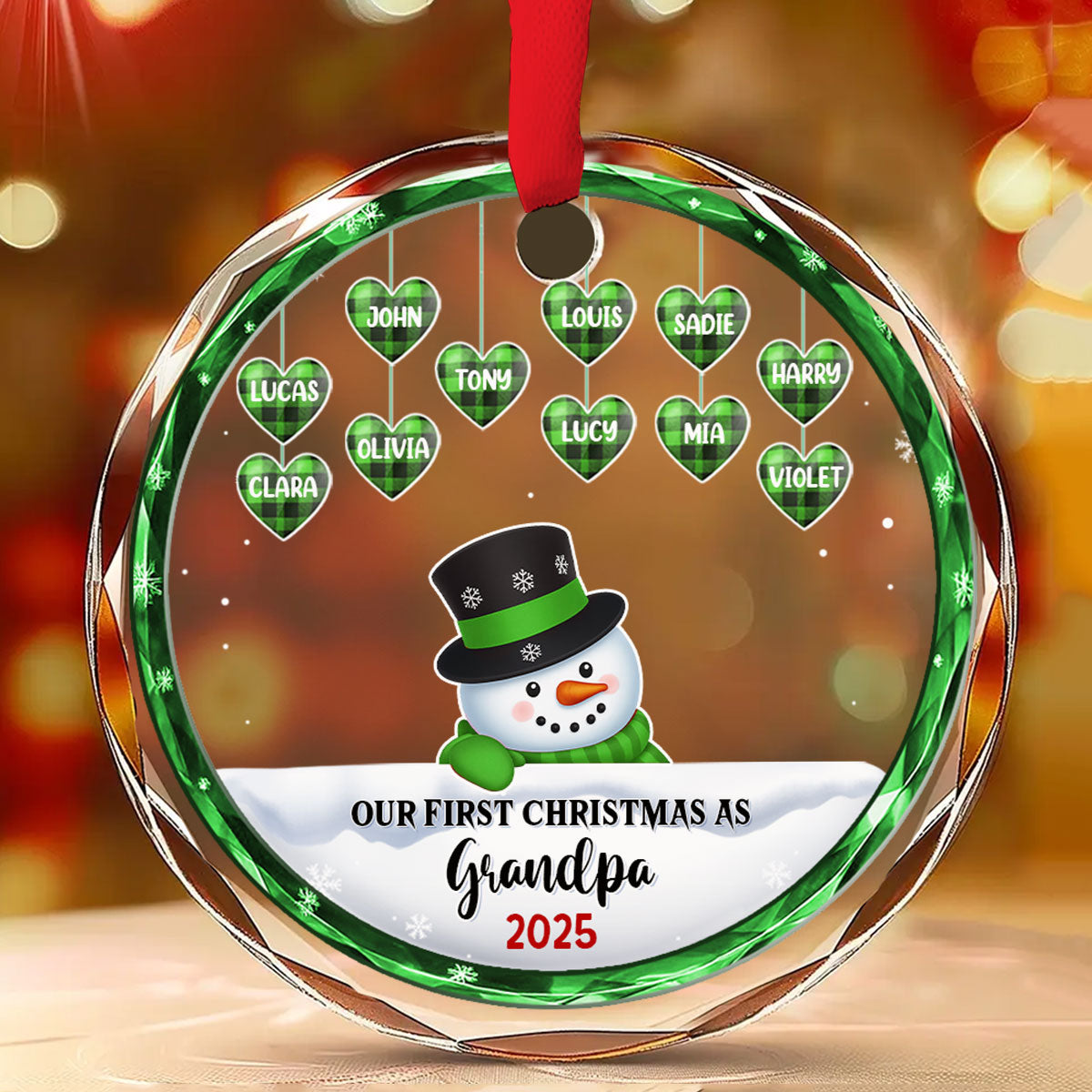 Grandparents Snowman Christmas - Personalized Custom Glass Ornament