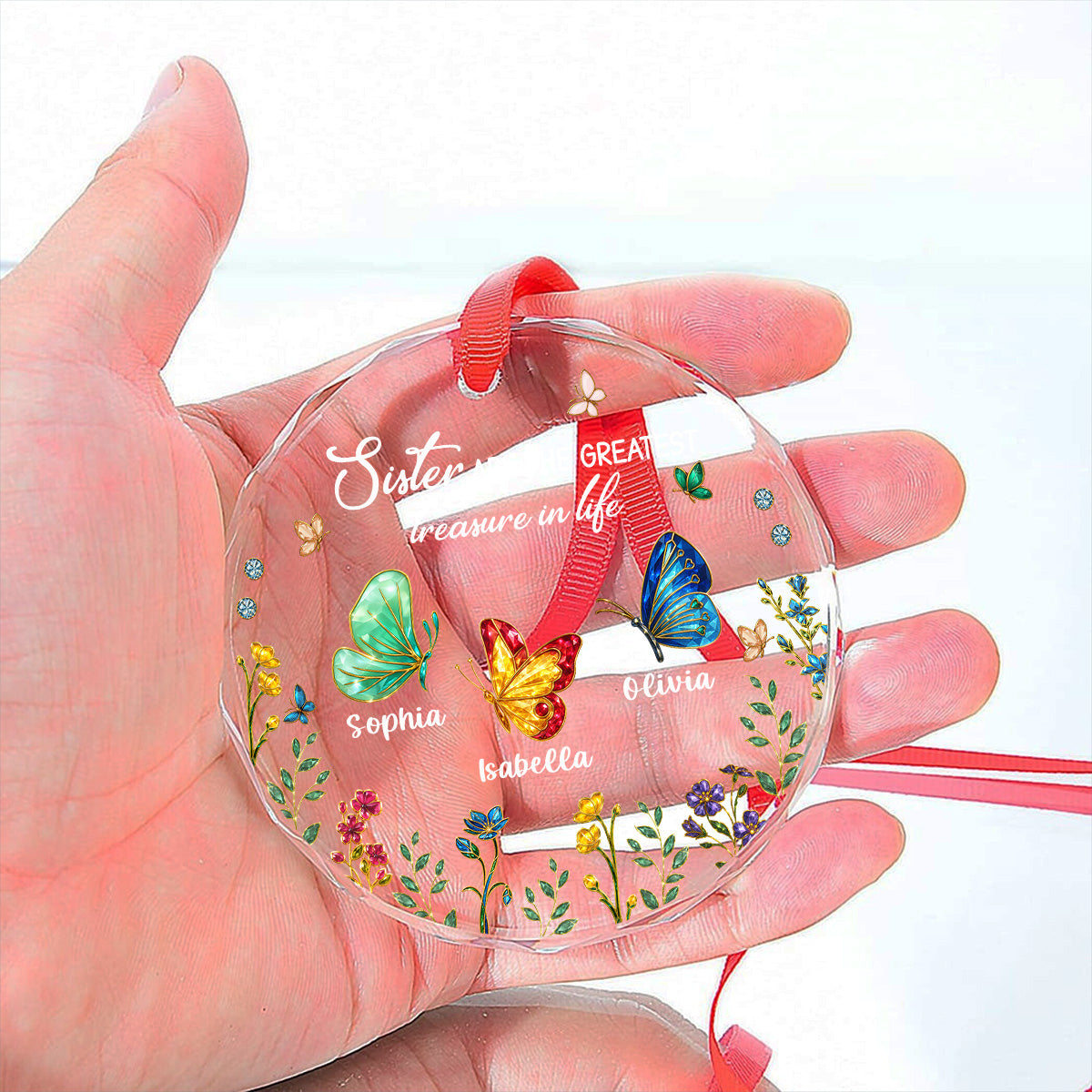 Sisters Are Butterflies Of The Soul - Personalized Custom Glass Ornament