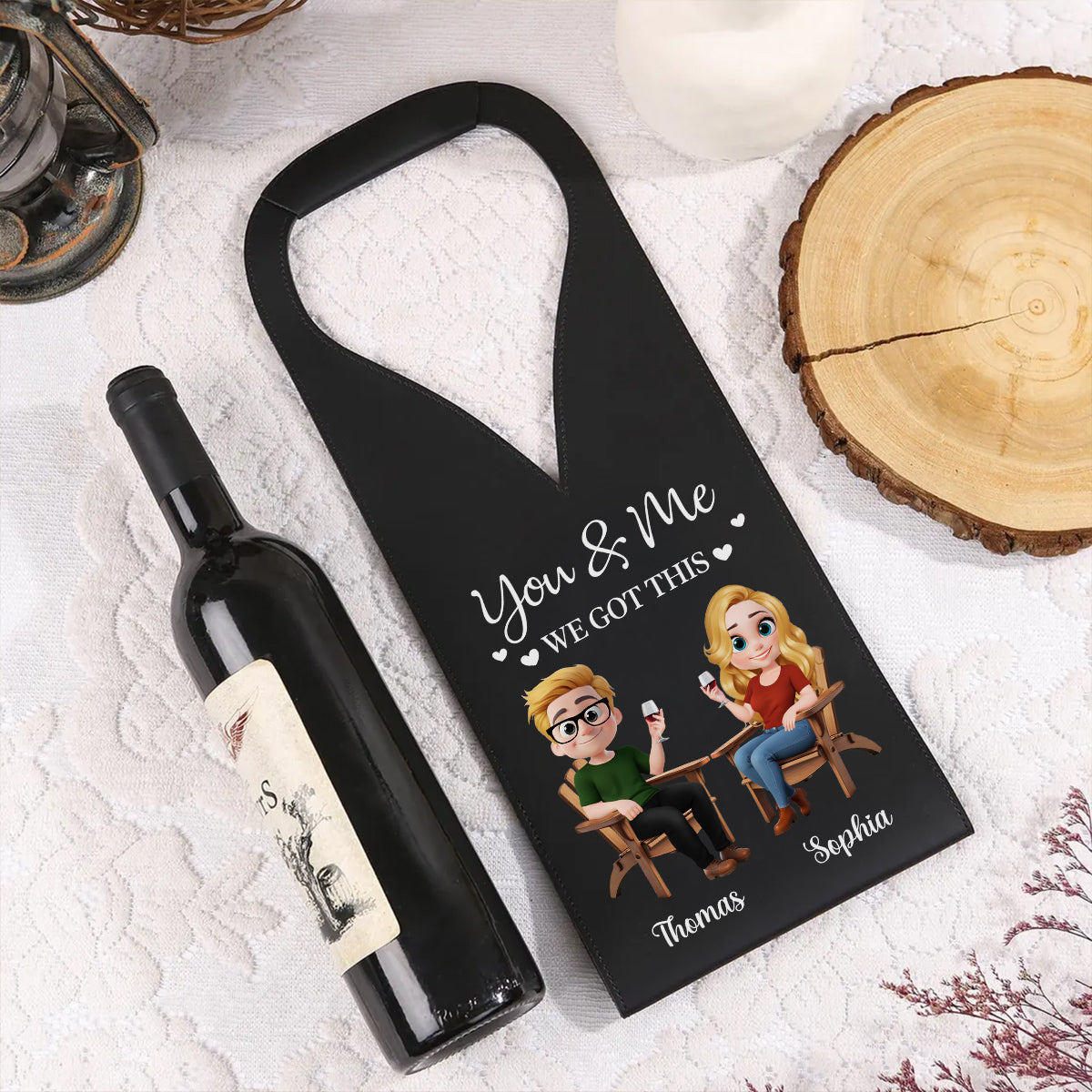 You And Me Got This - Personalized Custom Leather Wine Bag