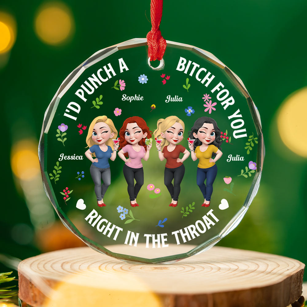 Right In The Throat Bestie Cartoonize - Personalized Custom Glass Ornament