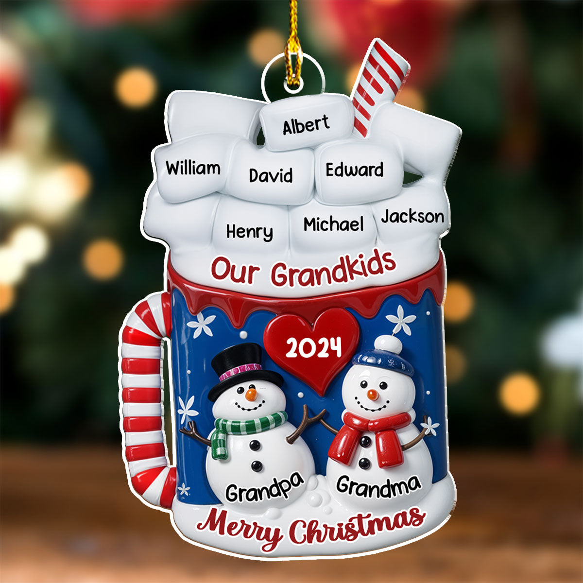 Snowman Grandma And Grandpa - Personalized Custom Acrylic Ornament