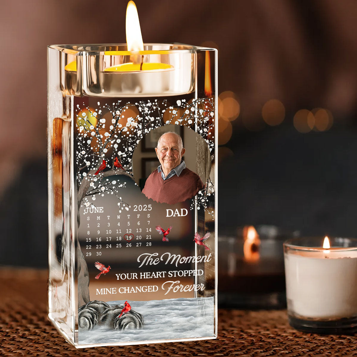 The Moment Your Heart Stopped Mine Changed Forever - Personalized Custom Crystal Candle Holder