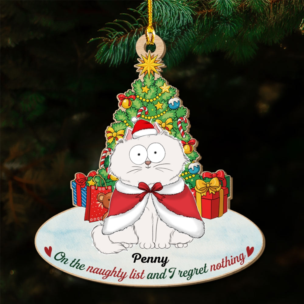 On The Naughty List Cat - Personalized Custom Wood Ornament