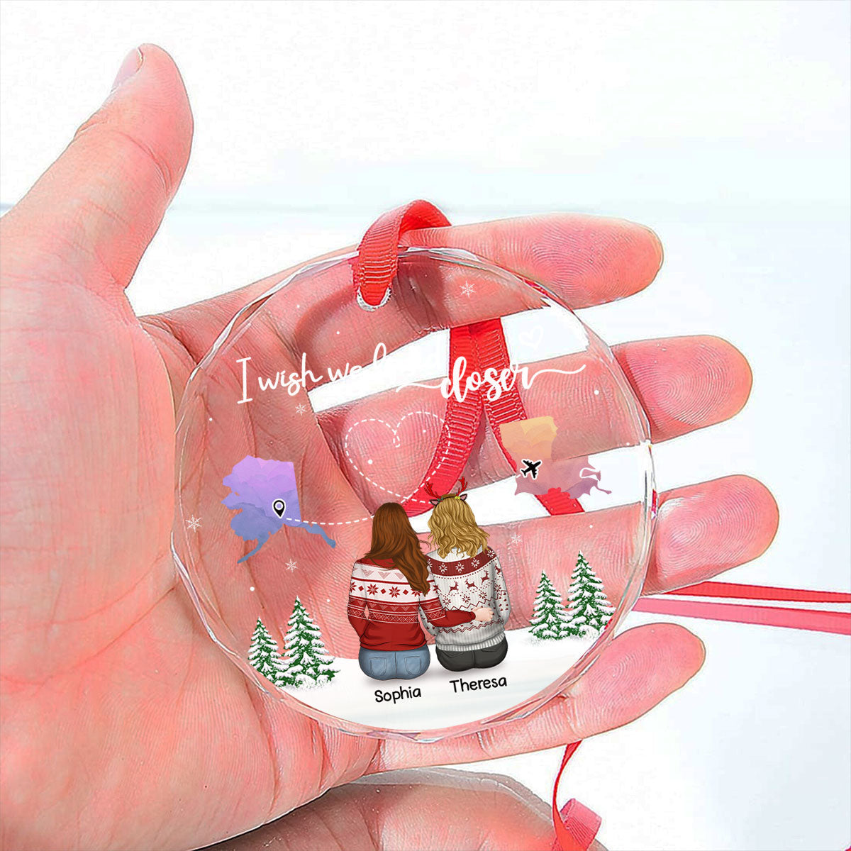 No Distance Between Friends - Personalized Custom Glass Ornament