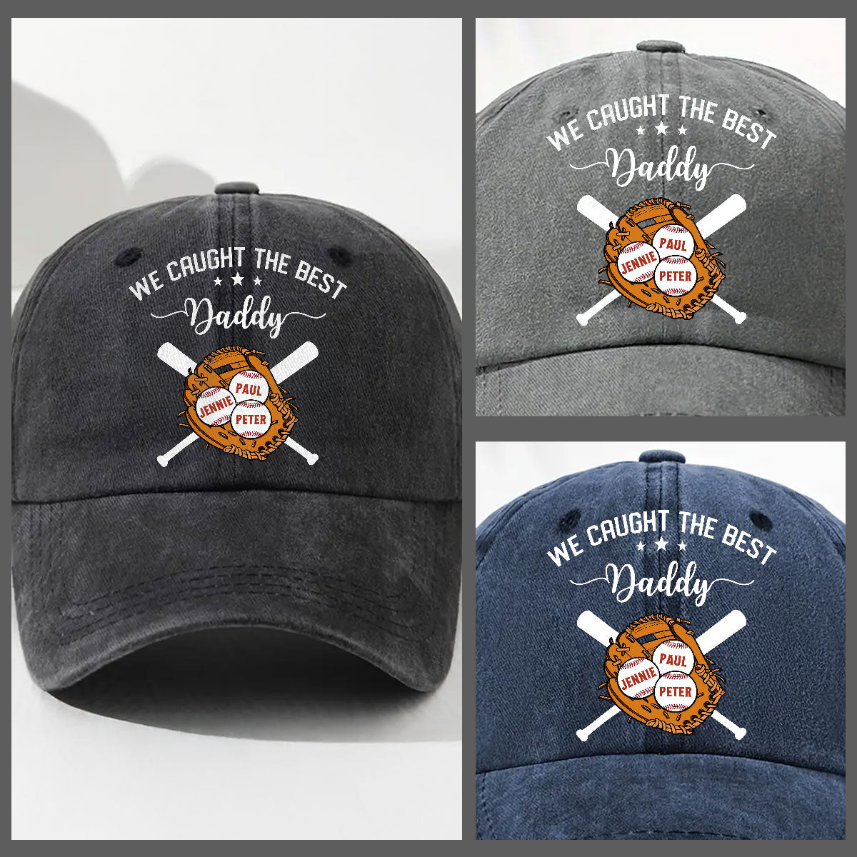 We Caught The Best Dad - Personalized Custom Vintage Washed Denim Cap