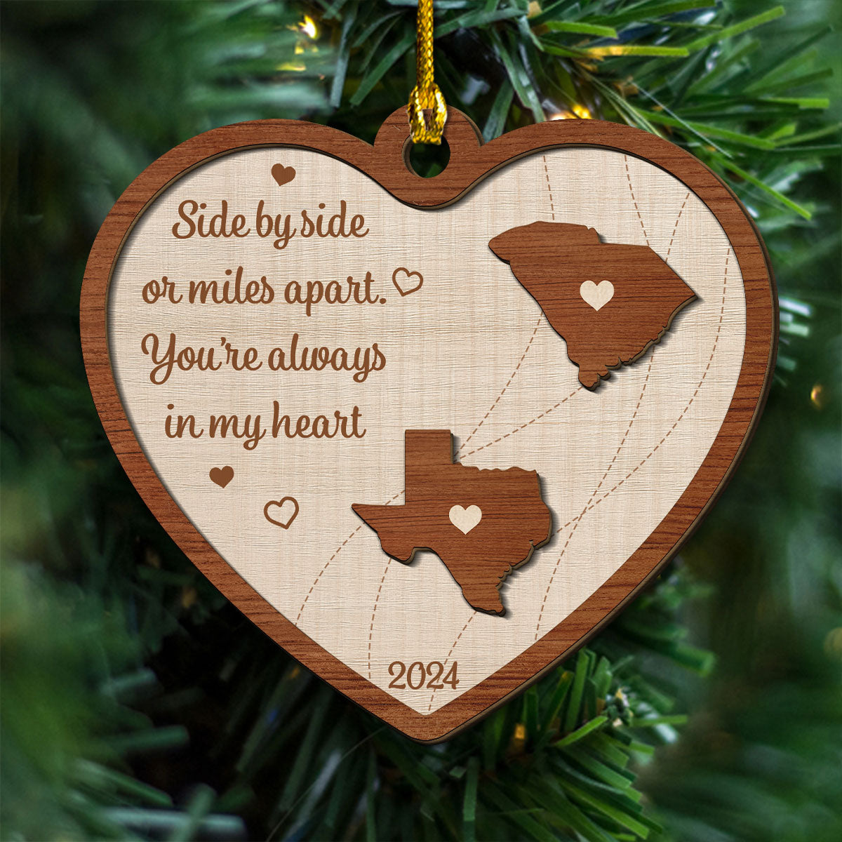 Long Distance Family State Map - Personalized Custom Freeshape 2-Layered Wood Ornament