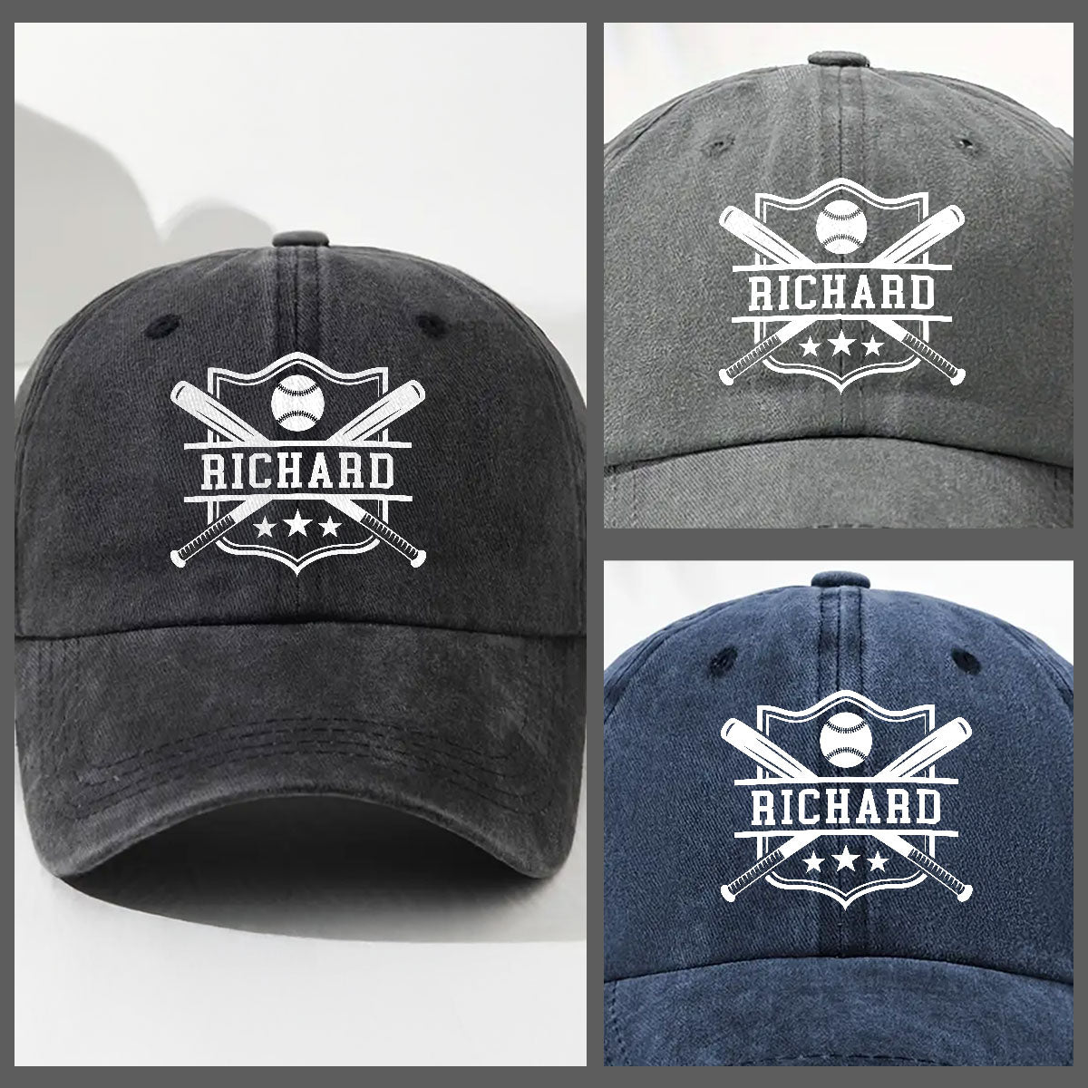 Baseball Kid - Personalized Custom Vintage Washed Denim Cap