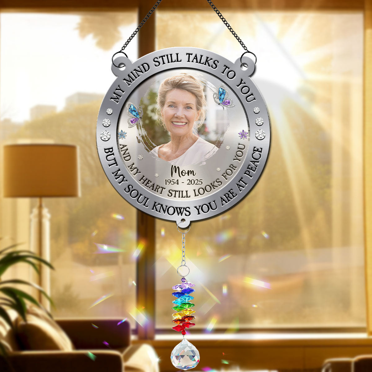 Mind Heart My Soul - Personalized Custom Suncatcher With Crystal Rainbow Charm