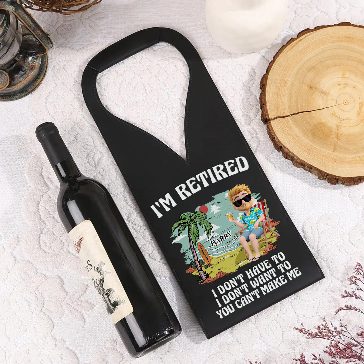 I Am Retired - Personalized Custom Leather Wine Bag