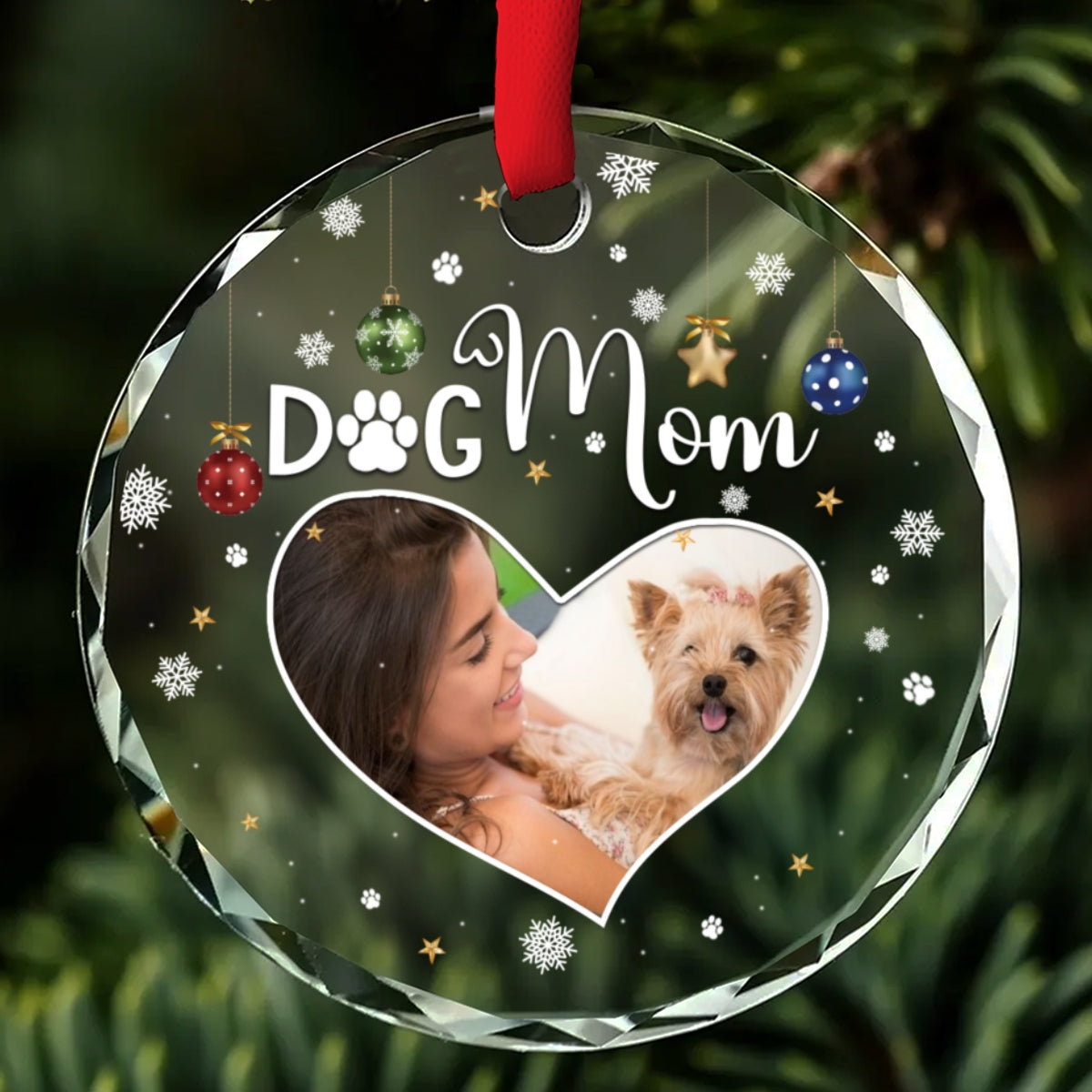 Dog Mom Photo - Personalized Custom Glass Ornament
