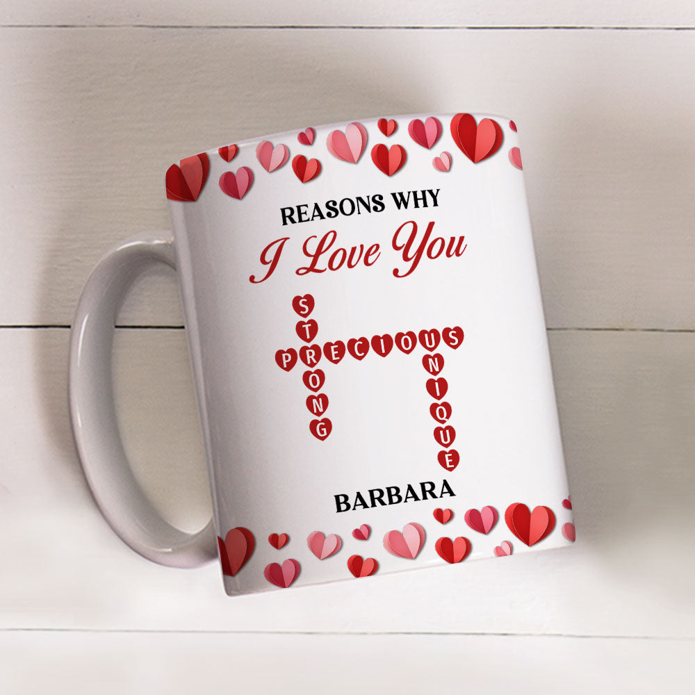 Reasons Why I Love You Crossword Art - Personalized Custom Coffee Mug