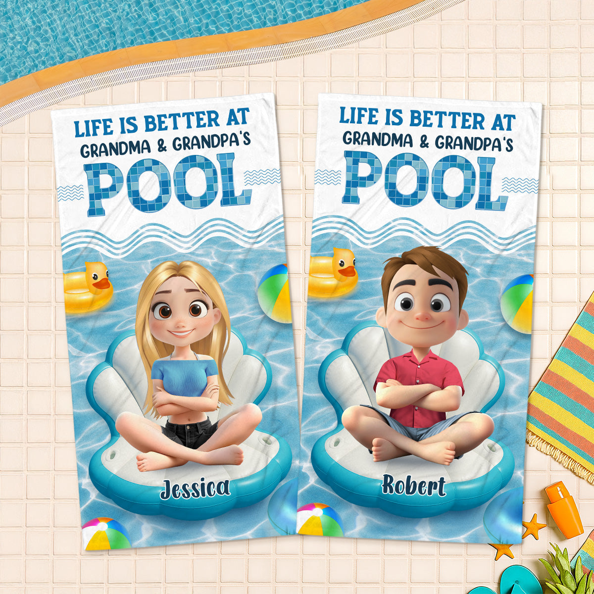 Better At Grandma Pool - Personalized Custom Beach Towel