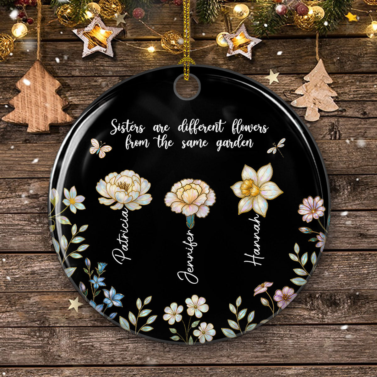 Birth Flower Sisters Are Different Flowers - Personalized Custom Ceramic Ornament
