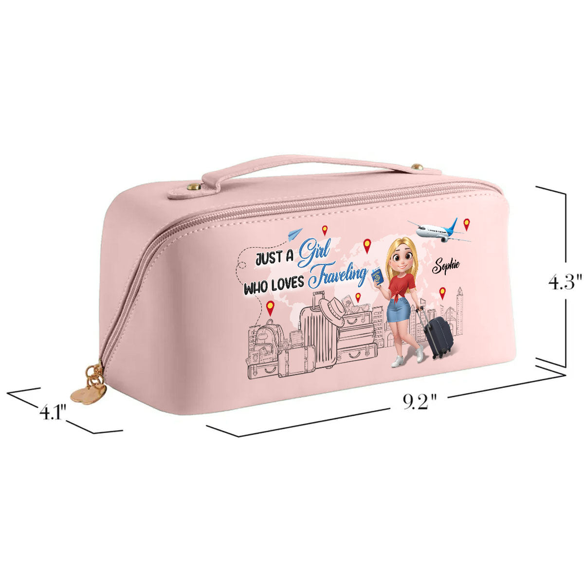 I Love Traveling - Personalized Custom Leather Makeup Bag