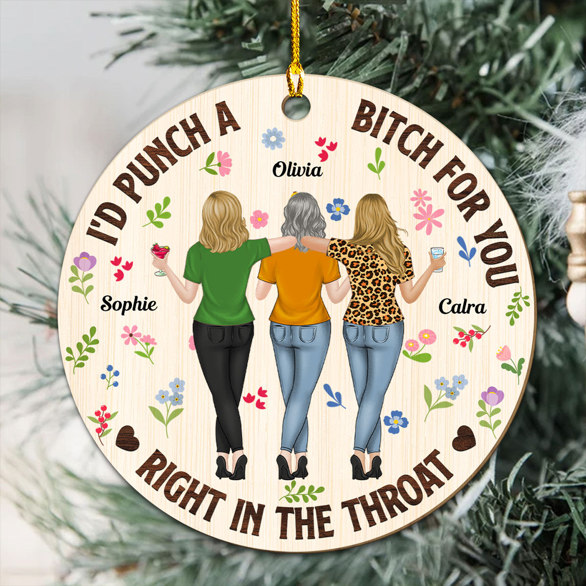 Punch Bitch Besties - Personalized Custom Wood Ornament