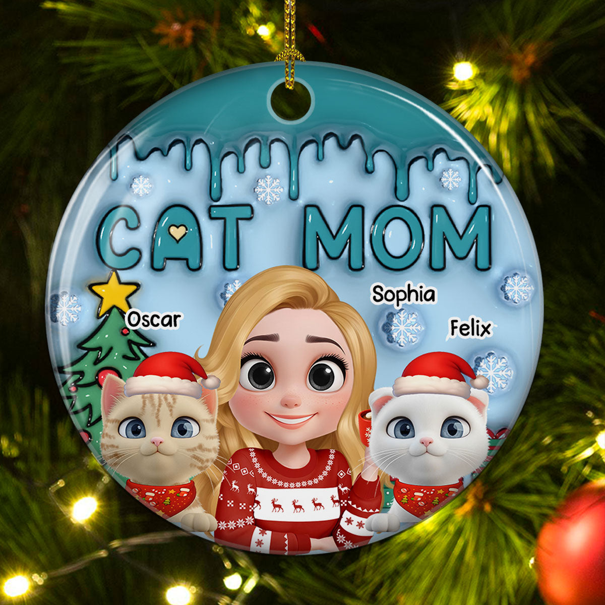 Me And Lovely Cat  - Personalized Custom 3D Inflated Effect Ceramic Ornament