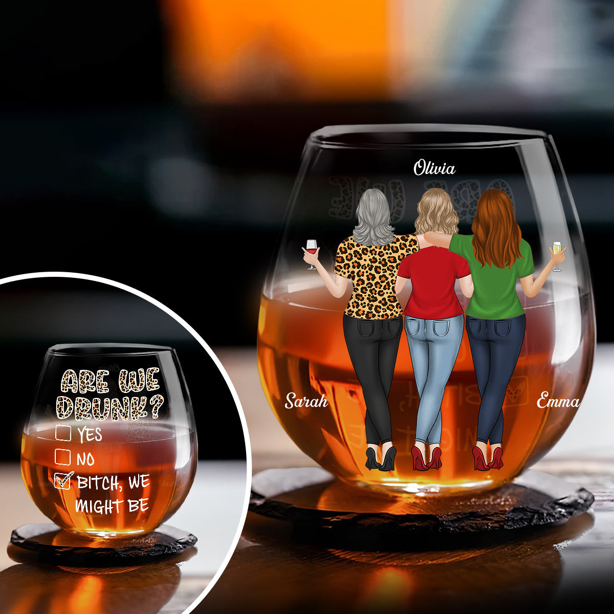 Alcohol Best Friends - Personalized Custom Wine Glass