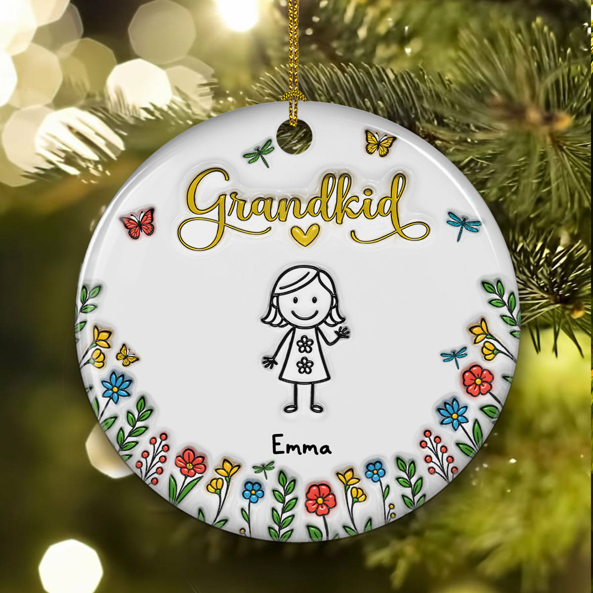 Grandkids Make Life Grand - Personalized Custom 3D Inflated Effect Ceramic Ornament