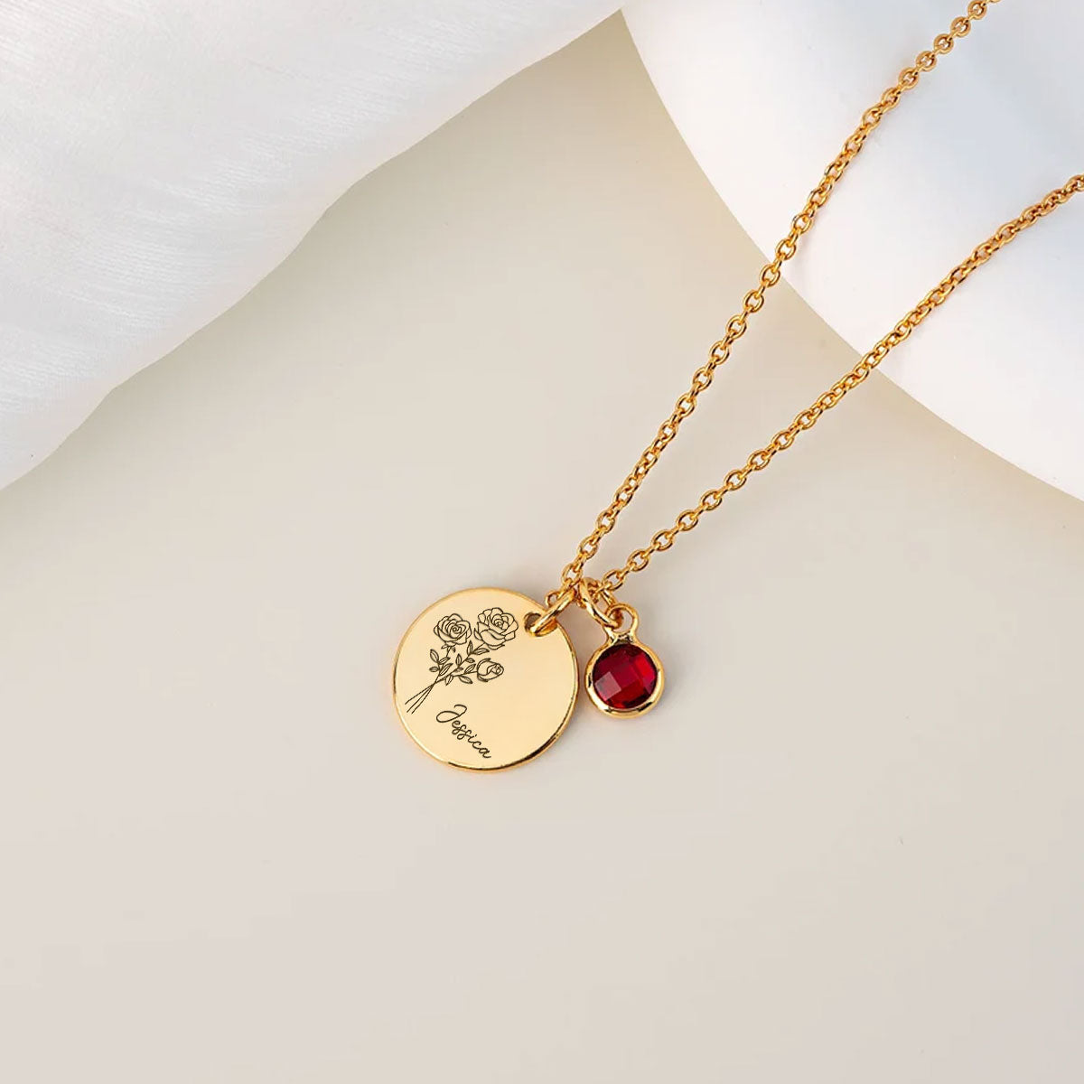 Birth Month Flower - Personalized Custom Birthstone Necklace