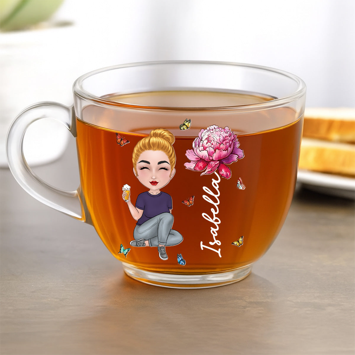 Cartoon Bloom Girl Charm - Personalized Custom Glass Tea Cup