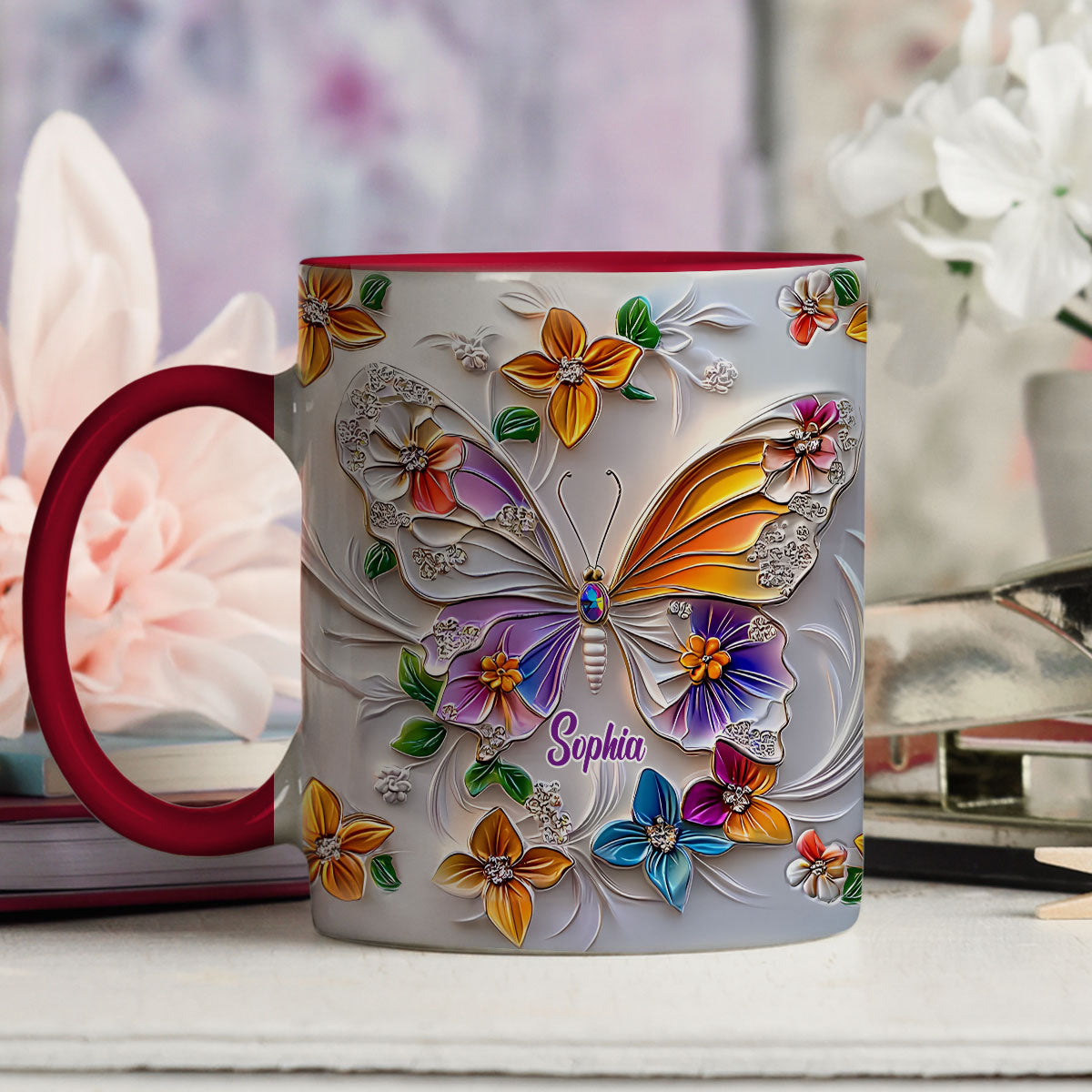 Stunning Butterfly - Personalized Custom 3D Inflated Effect Accent Mug