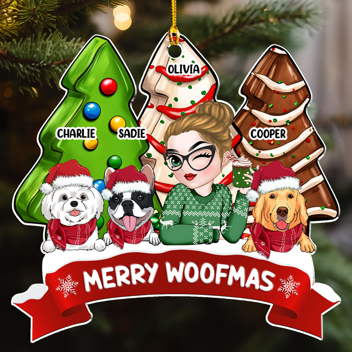 Dog Mom Christmas Tree Cake - Personalized Custom Acrylic Ornament