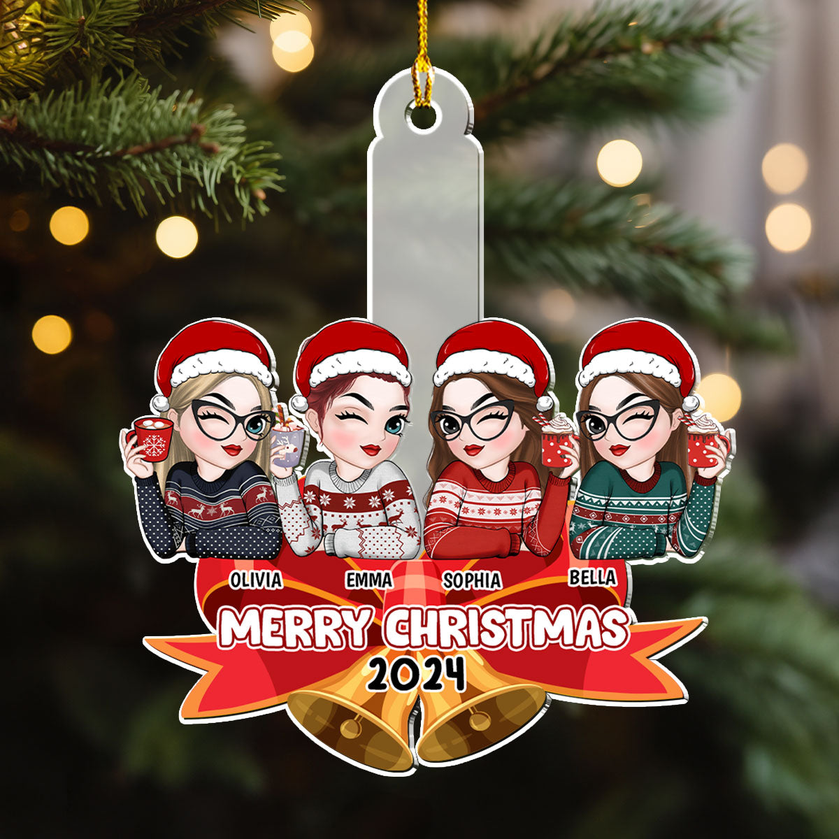 Bestie Sitting On Bell - Personalized Custom Acrylic Ornament