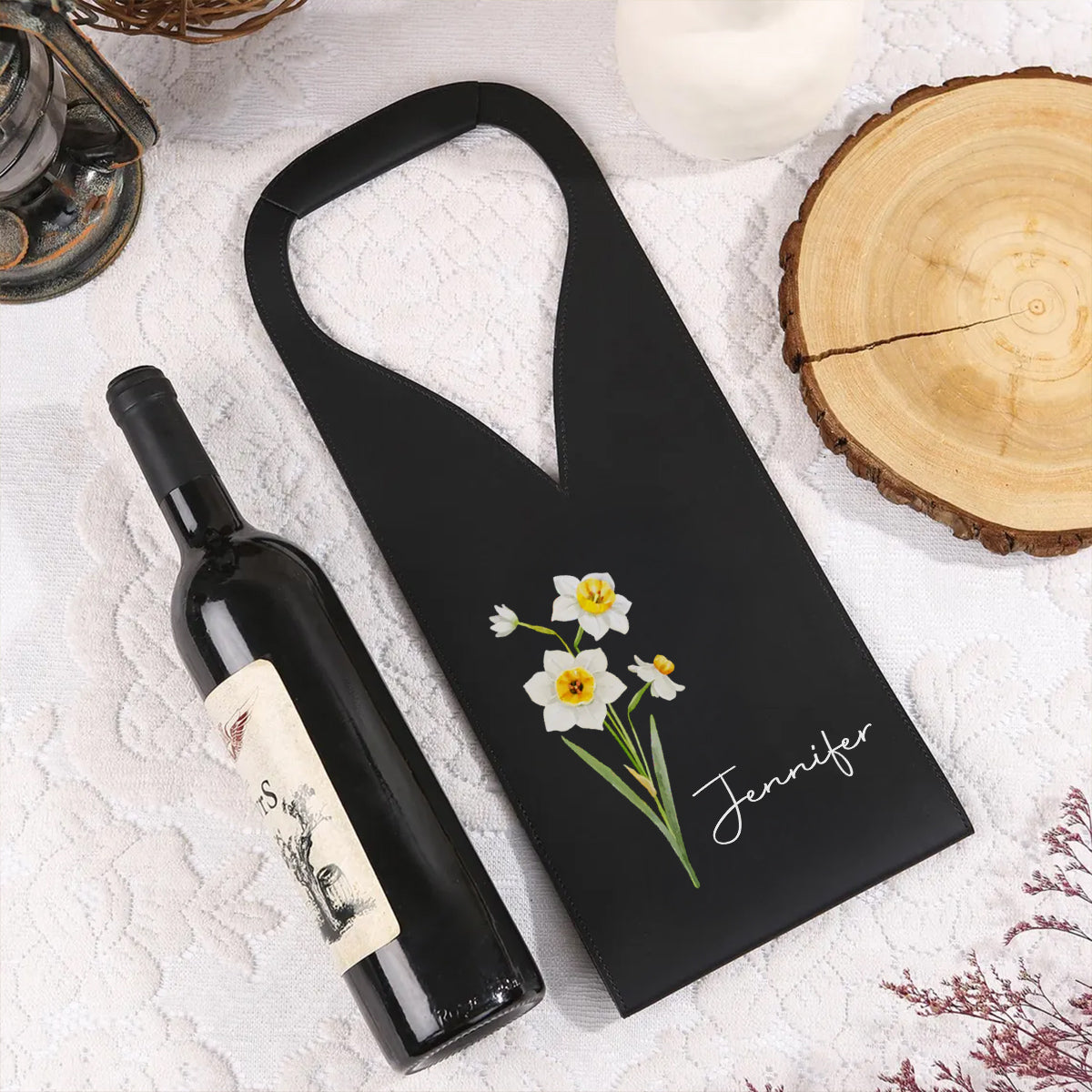 Friends Are Flowers That Never Fade - Personalized Custom Leather Wine Bag