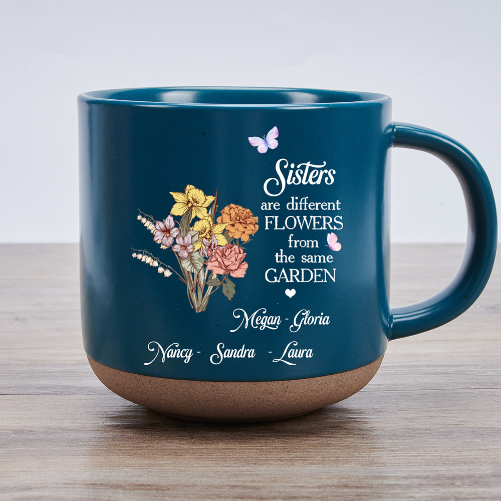 Floral Sisters Forever - Personalized Custom Pottery Mug