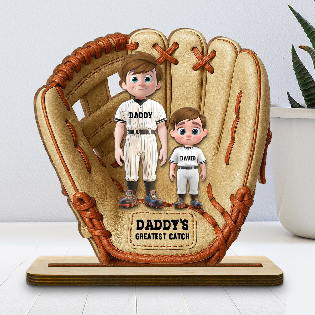 Daddy Team - Personalized Custom 2-Layer Wood Plaque With Flat Base