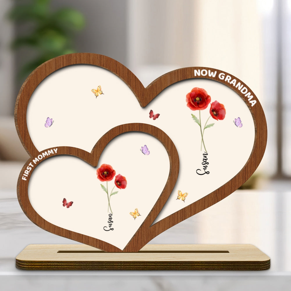 First Mom Now Grandma - Personalized Custom 2-Layer Wood Plaque With Flat Base