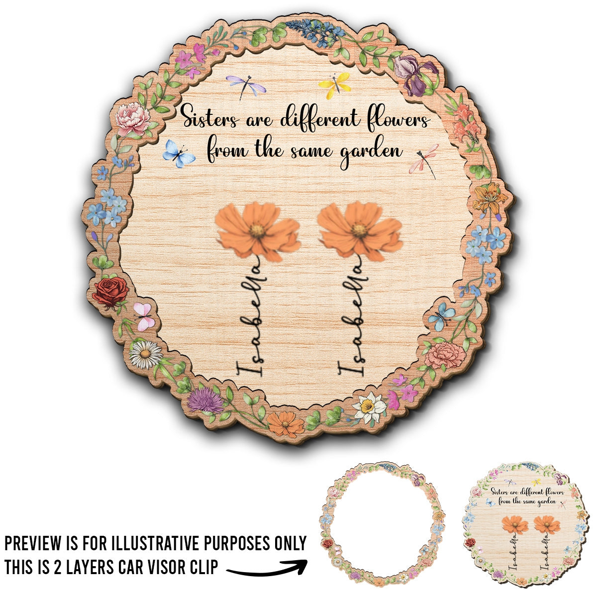 Sisters Are Different Flowers From The Same Garden - Personalized Custom Car Visor Clip