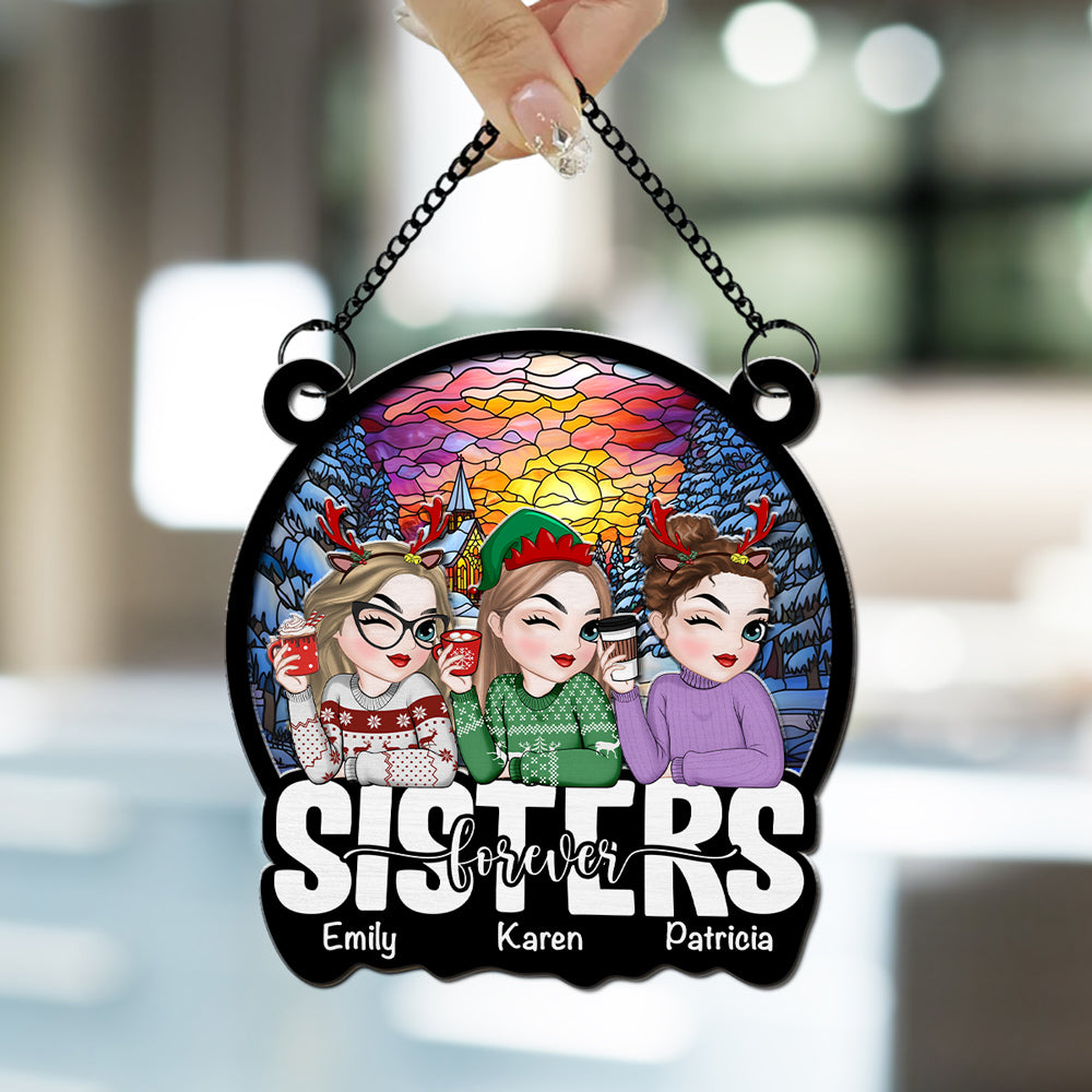 Besties Sitting Christmas 2024 - Personalized Custom Suncatcher