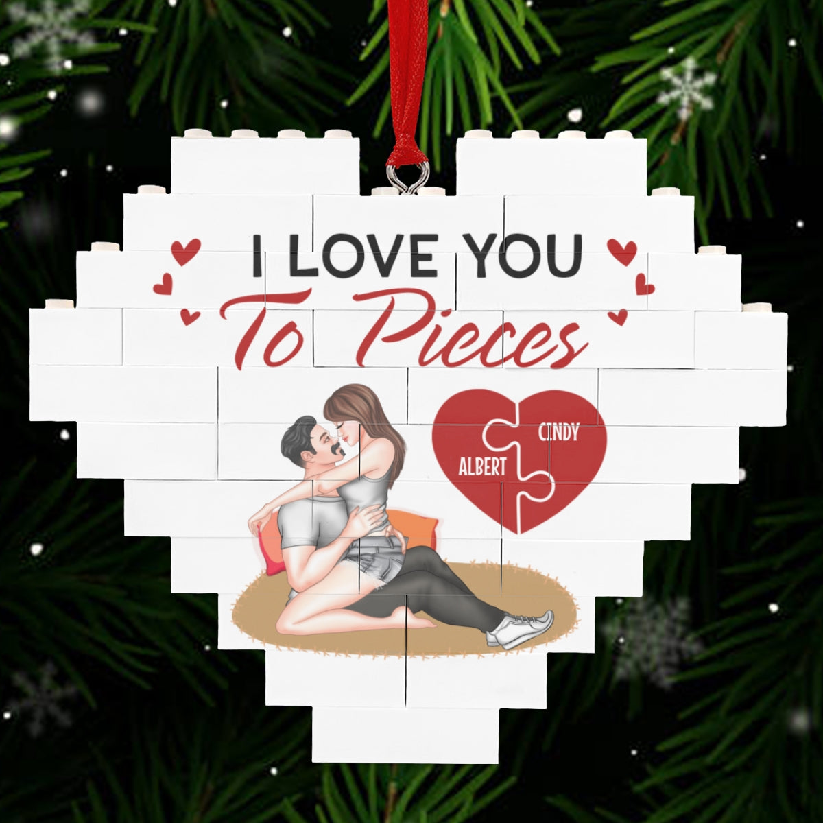 I Love You To Pieces - Personalized Custom Heart Puzzle Ornament
