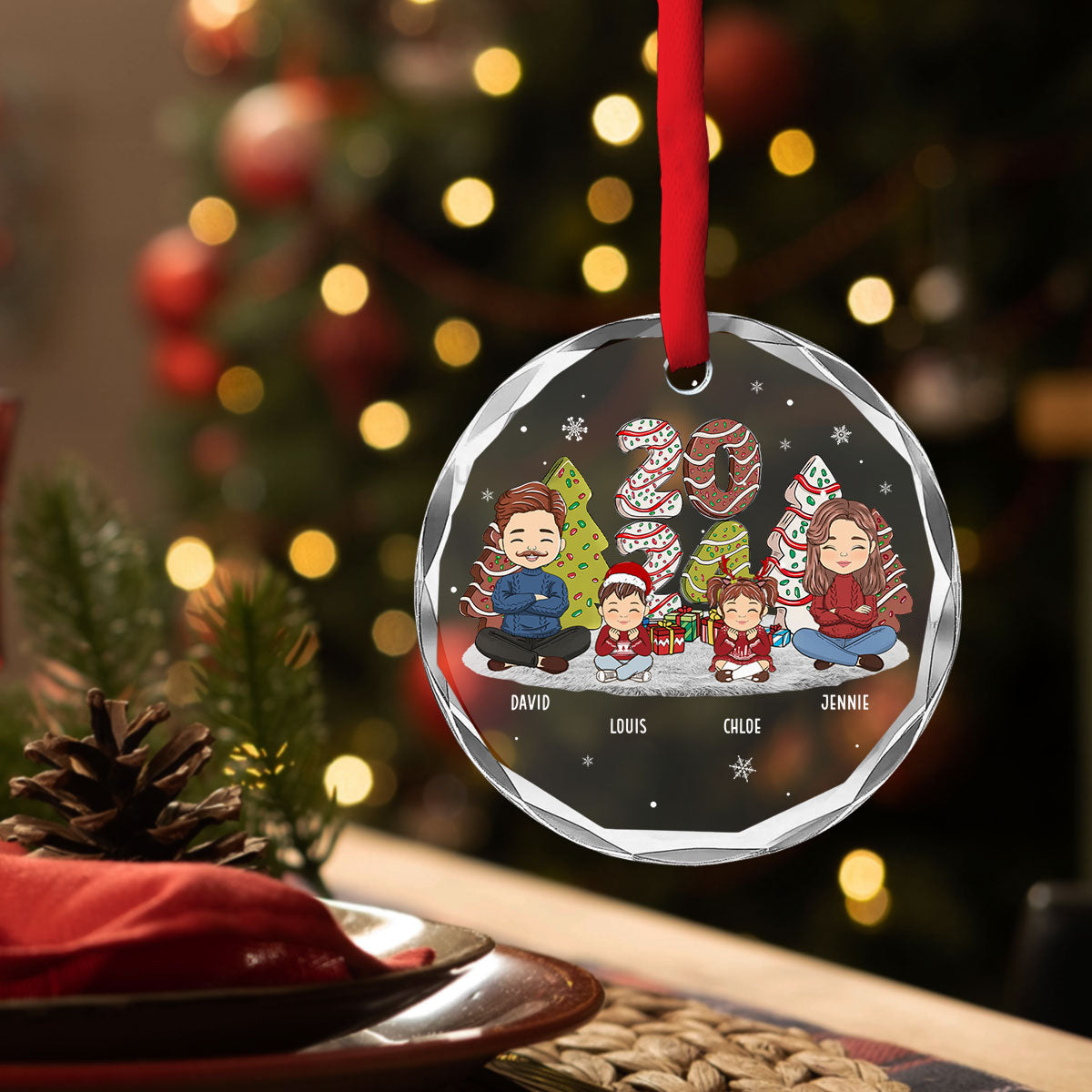 Family Cake - Personalized Custom Glass Ornament