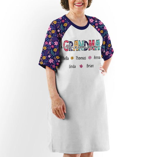 Floral Grandma And Kids - Personalized Custom 3/4 Sleeve Dress
