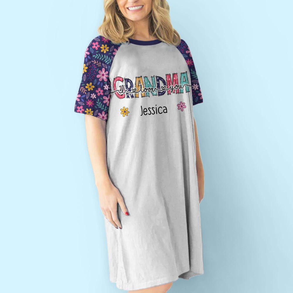 Floral Grandma And Kids - Personalized Custom 3/4 Sleeve Dress