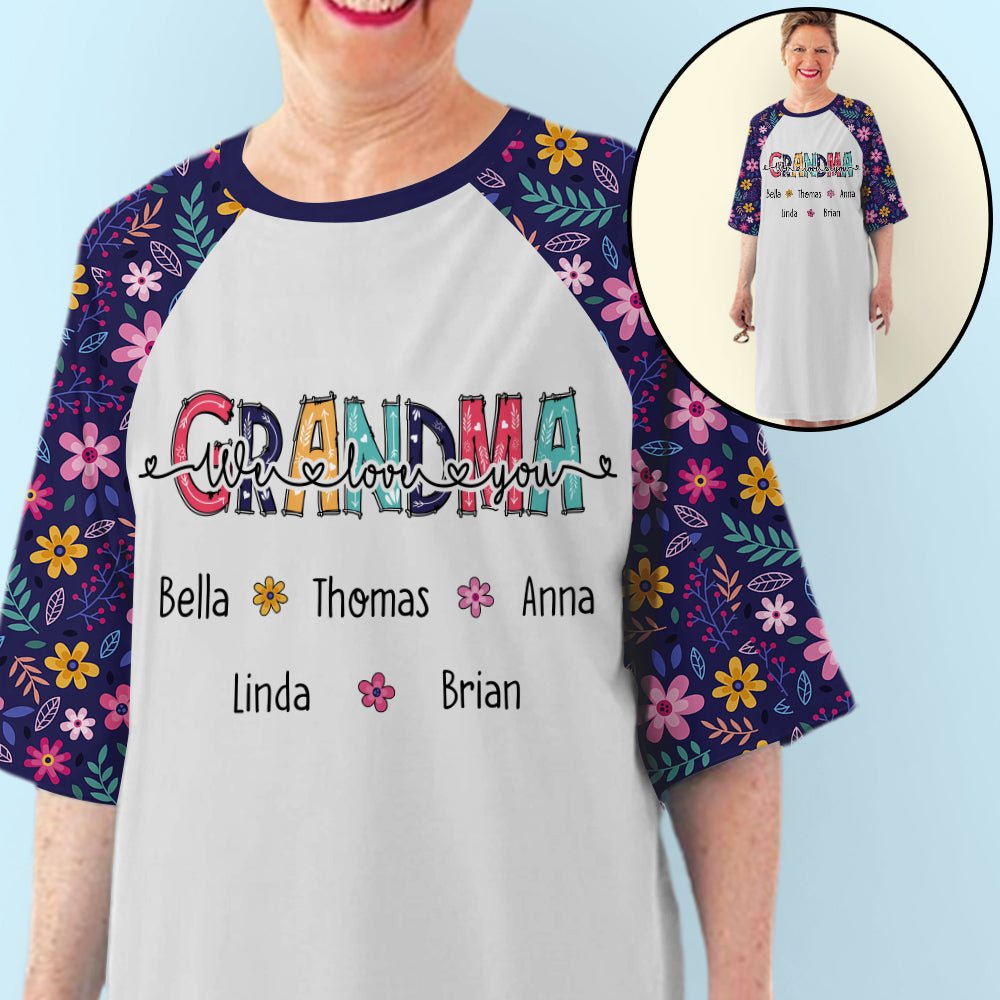 Floral Grandma And Kids - Personalized Custom 3/4 Sleeve Dress