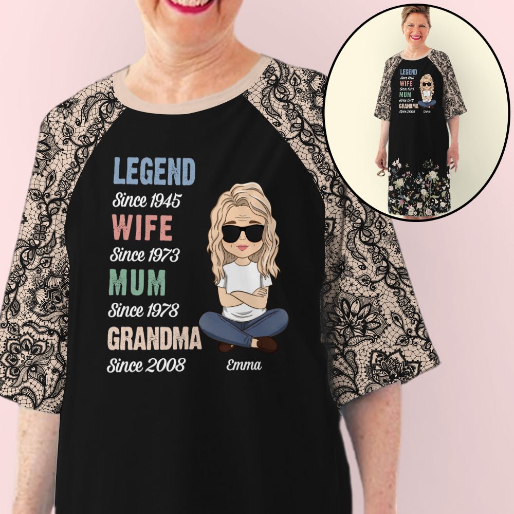 Floral Legend Grandma - Personalized Custom 3/4 Sleeve Dress
