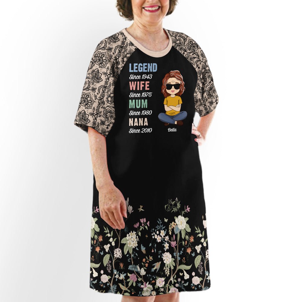 Floral Legend Grandma - Personalized Custom 3/4 Sleeve Dress