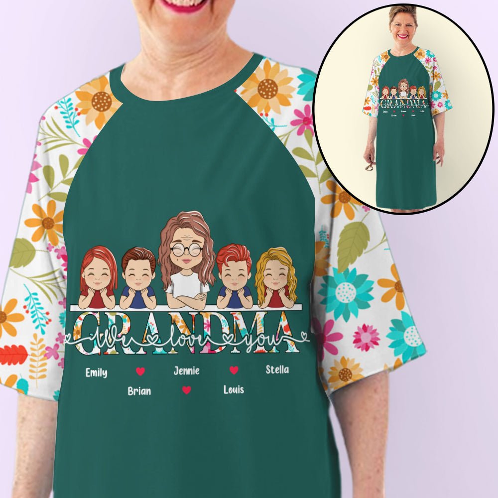 Flower Grandma Kids Together - Personalized Custom 3/4 Sleeve Dress