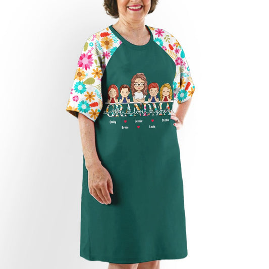 Flower Grandma Kids Together - Personalized Custom 3/4 Sleeve Dress