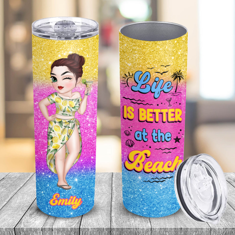 Better At The Beach - Personalized Custom Skinny Tumbler