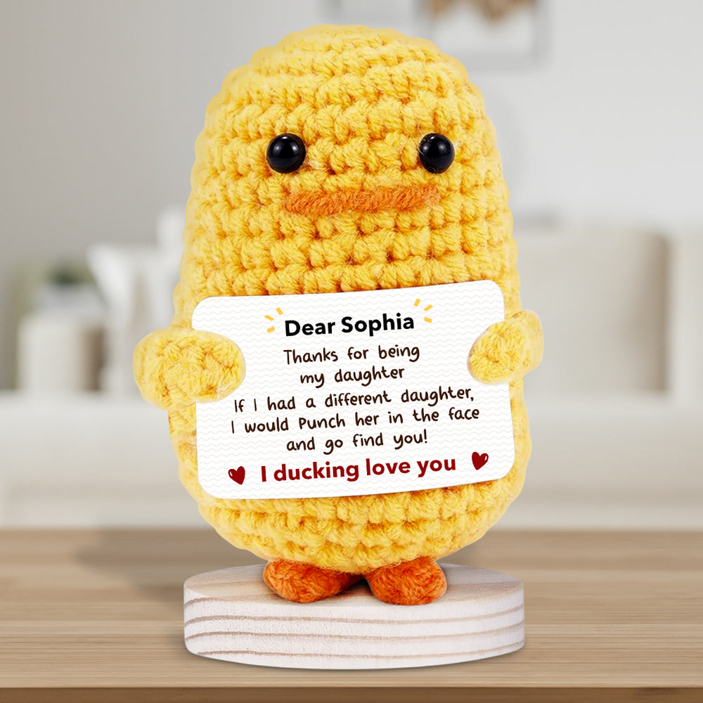 Thanks For Being My Daughter - Personalized Custom Duck Crocheted Plushie With Message