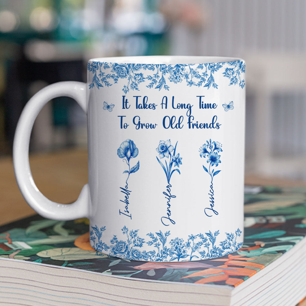 Bestie Flowers Toile De Jouy Style  - Personalized Custom Coffee Mug
