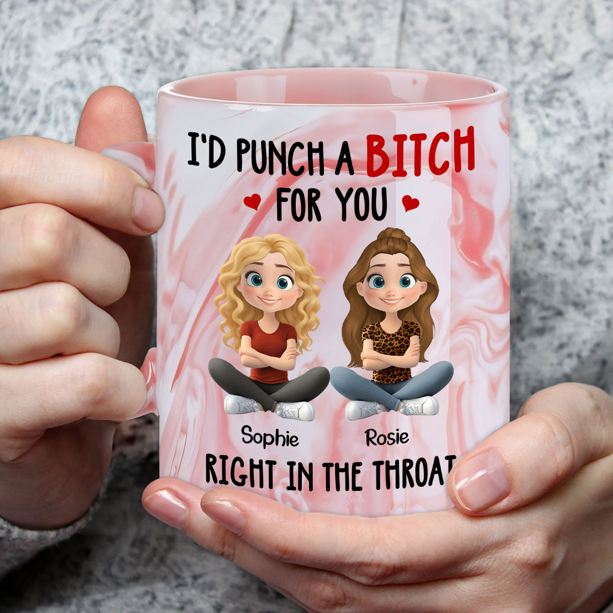 Besties Forever Together - Personalized Custom Pink Marble Mug