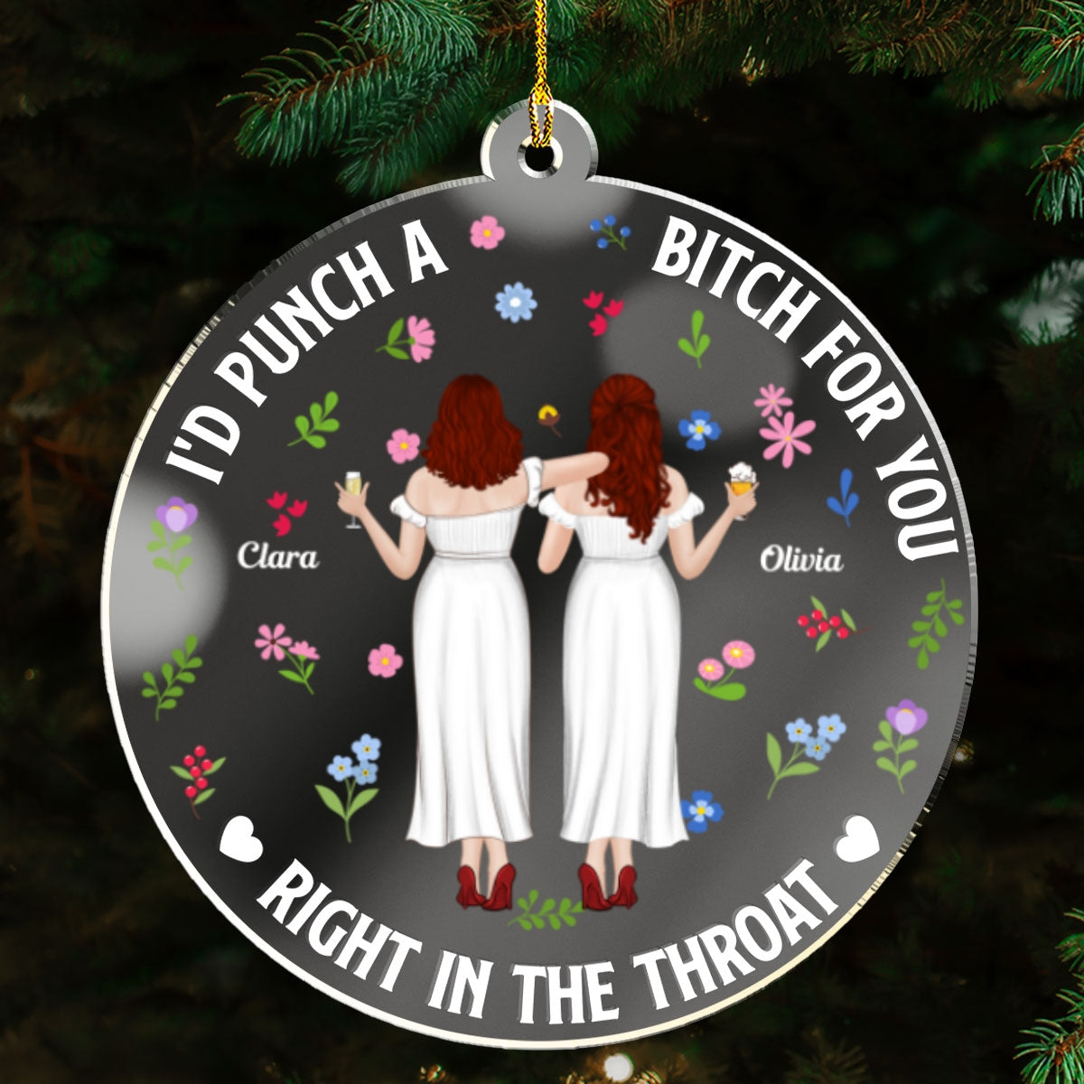 Punch Bitch Besties - Personalized Custom Mirrored Acrylic Ornament