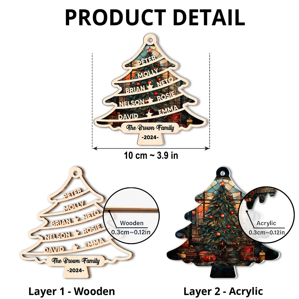 Family Christmas Tree - Personalized Custom Suncatcher Ornament