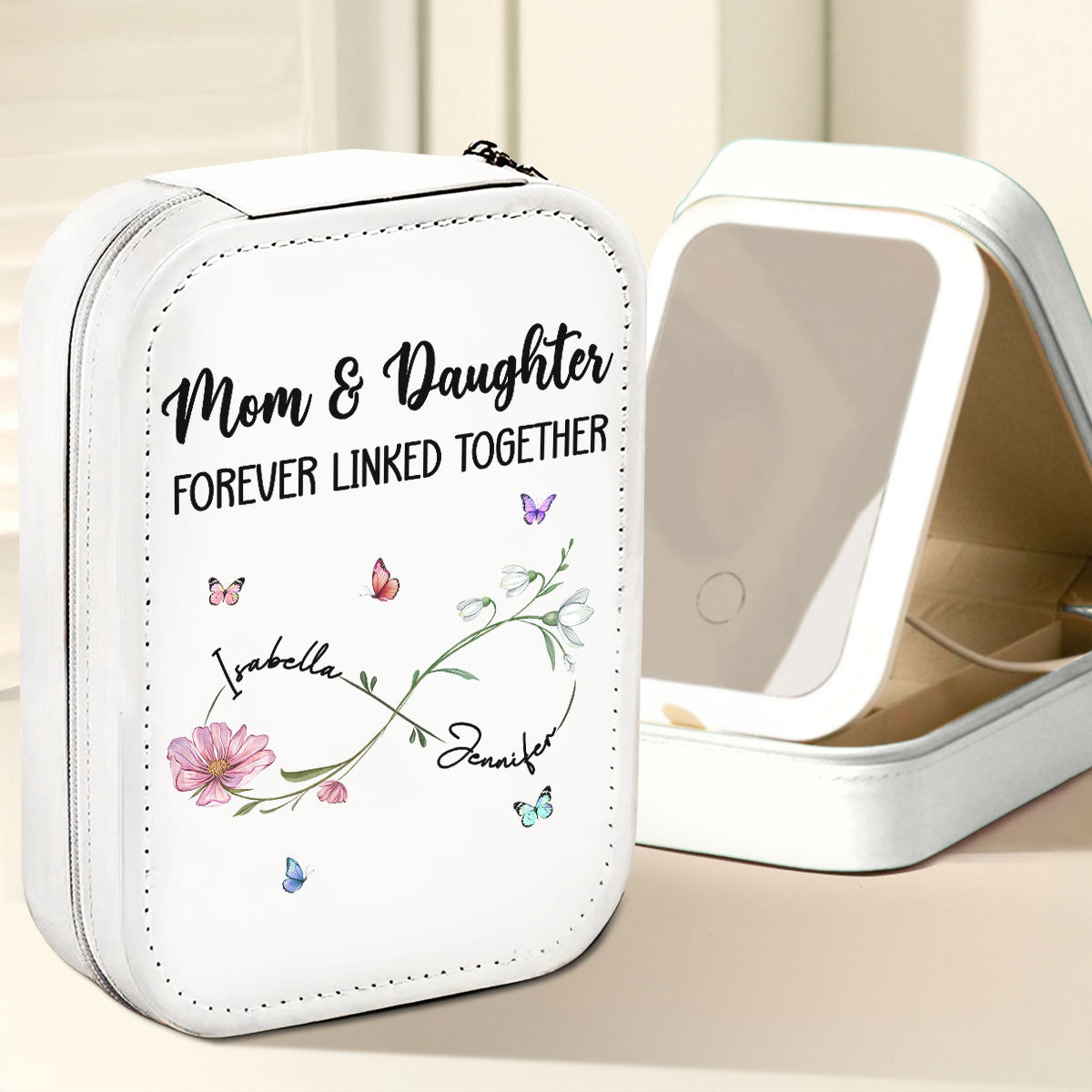 Forever Linked Together - Personalized Custom Jewelry Box With LED Mirror