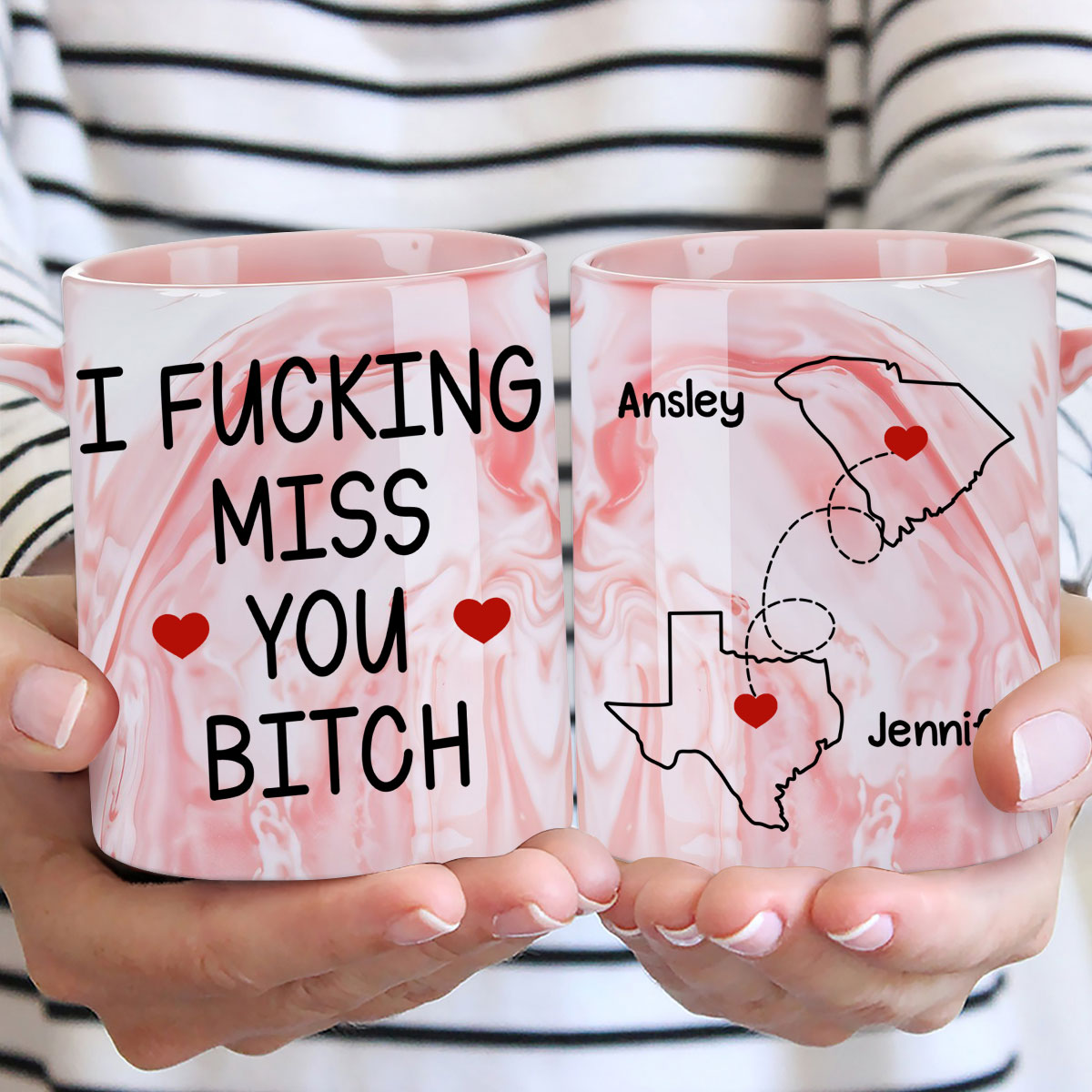 Miss You - Personalized Custom Pink Marble Mug